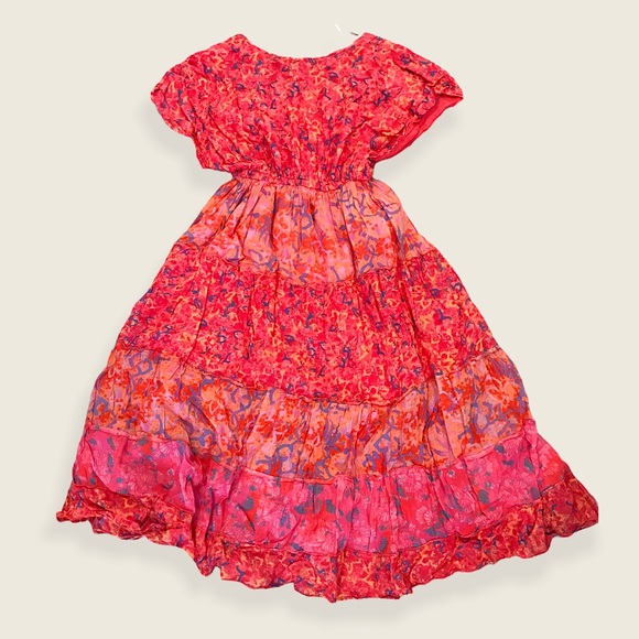 Jane Ashley Floral Multi-Pattern Bohemian Bright Ruffle Vneck Midi Beach Dress - Picture 4 of 5